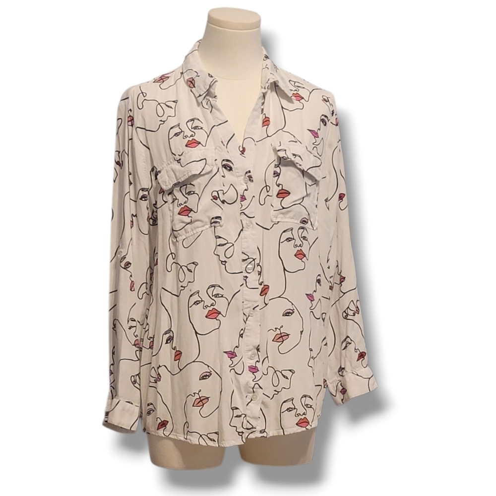 MILK & HONEY - XL Artistic Face Print Button Down Shirt